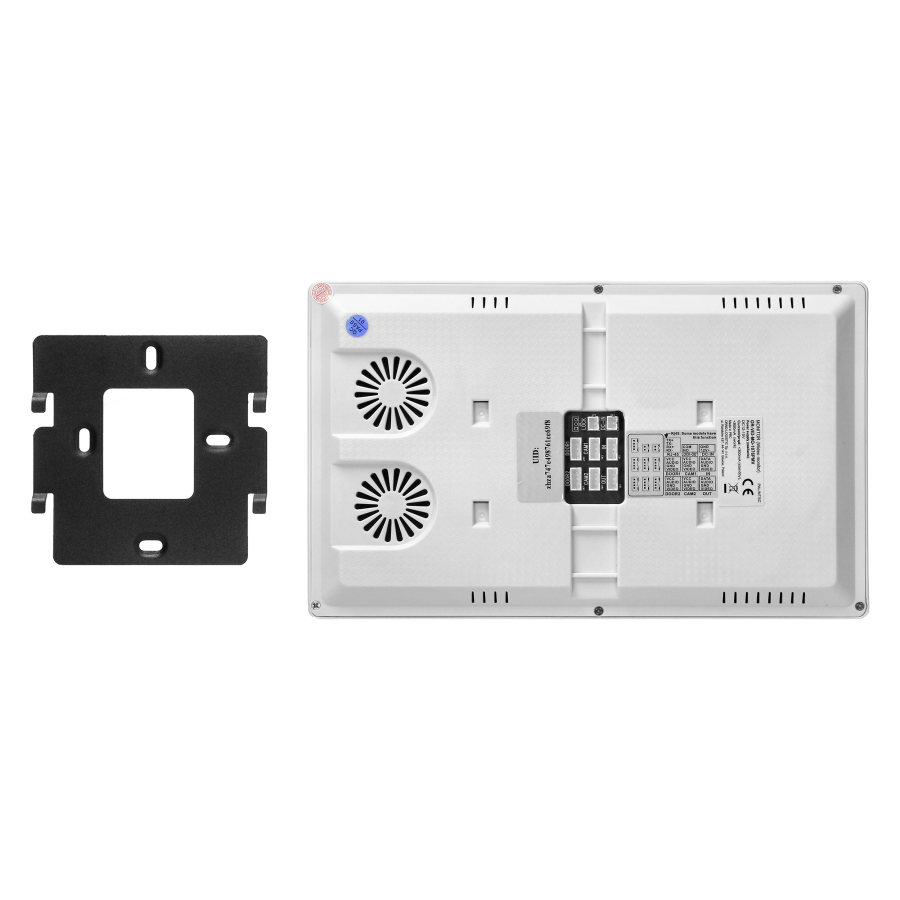 GUARDO single family video doorphone set, 4-wires, touchscreen LCD 10" monitor, fingerprint reader, proximity reader and code lock, App-controlled, flush mounted, white